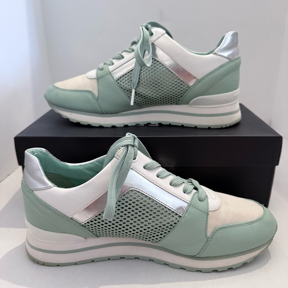 MICHAEL KORS Billie Trainer Sneakers in Pale Jade Diamond Lasered Leather - Picture 2 of 16